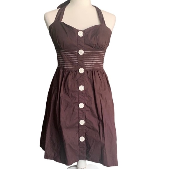 VTG Y2K Ruby Rox Brown & White Tie Halter Dress Size 7 - Picture 4 of 8